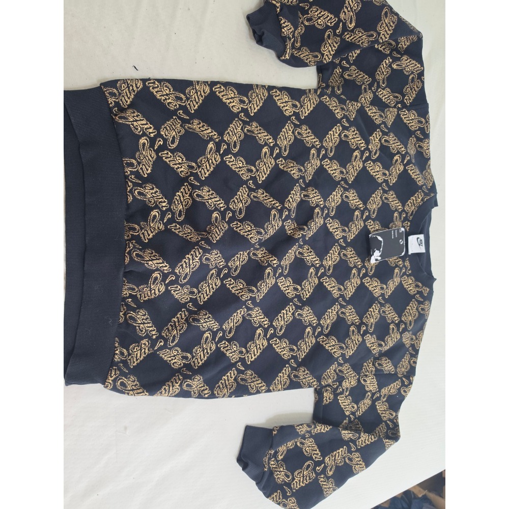 Nike Kids Oversized Fleece Sweatshirt Black Gold‎ Script Logo Print Size Large L